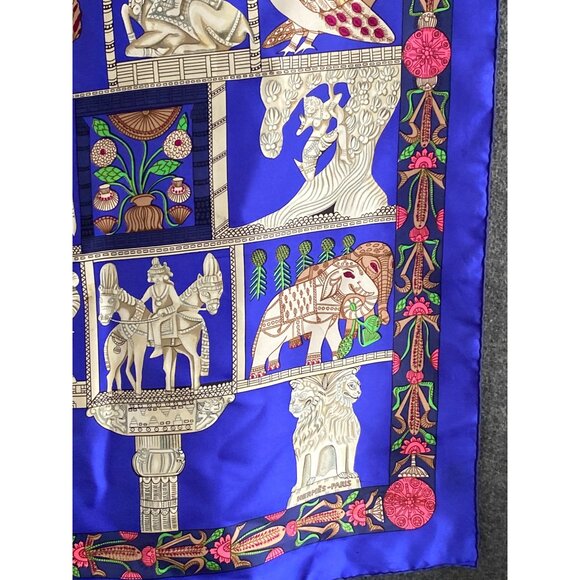 Hermes Paris Scarf Torana Square Silk Elephant Lion Horse Buddha Temple VTG - Picture 7 of 14